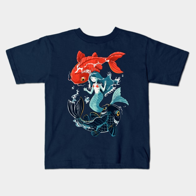 Little Mermaid and Koi Fish Kids T-Shirt by ppmid